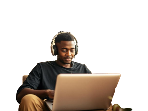 Étudiant suivant un cours de musique en ligne